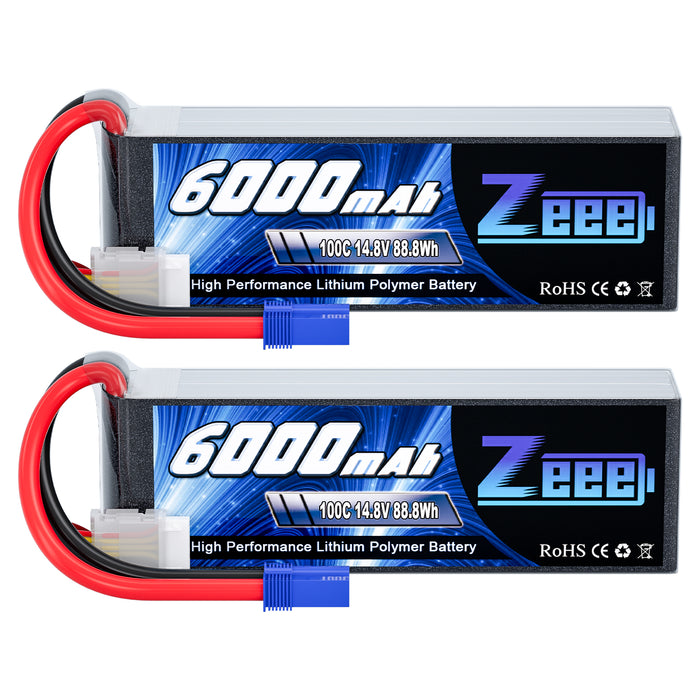 Zeee 4S Lipo Battery 6000mAh 14.8V 100C with EC5 Plug Soft Case for Airplane RC Car RC Models(2 Pack)