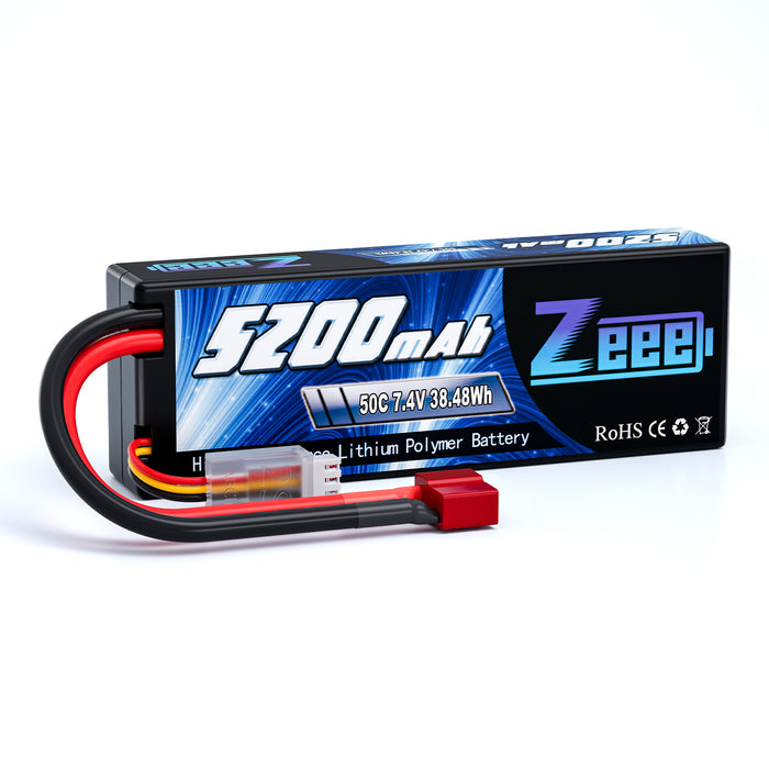 Zeee 2S Lipo Battery 5200mAh 7.4V 50C Hard Case with Deans T Plug for RC Models(1 Pack)