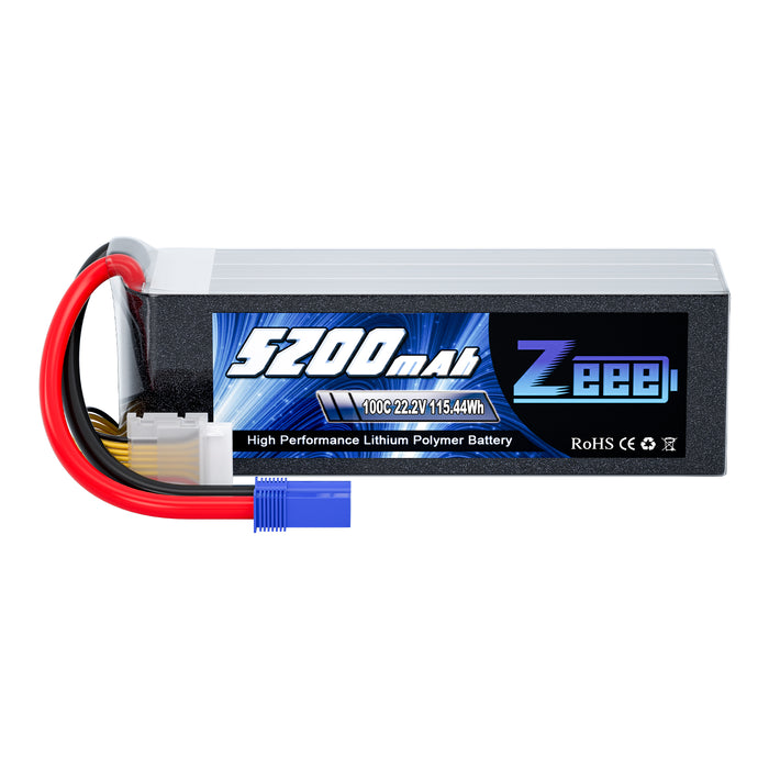 Zeee 6S Lipo Battery 5200mAh 22.2V 100C Soft Pack Lipos with EC5 Connector RC Battery for RC Car Truck Airplane Helicopter Quadcopter Boat