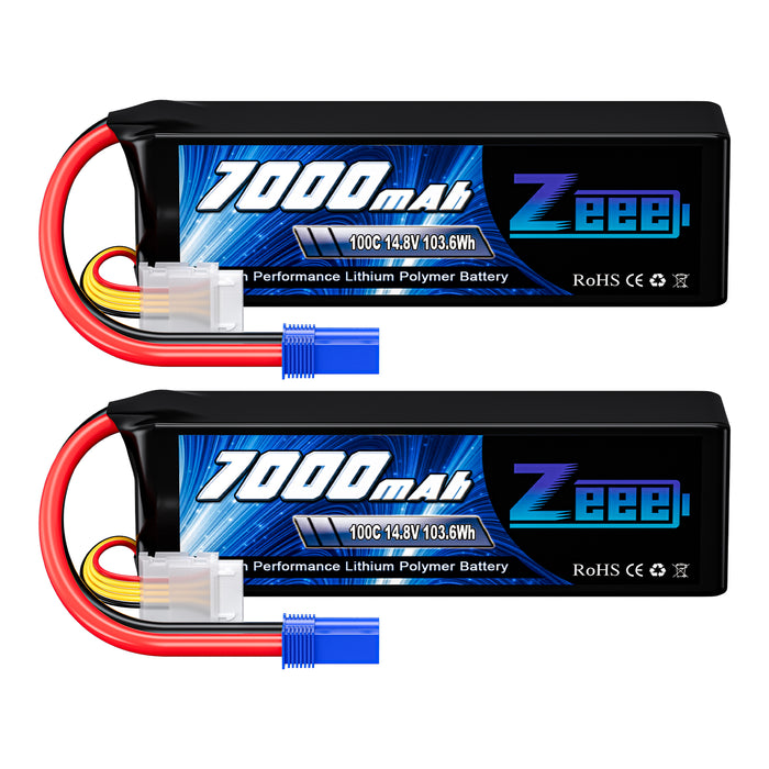 Zeee 4S Lipo Battery 7000mAh 14.8V 100C Soft Case with EC5 Connector Compatible for RC Car Racing Hobby (2 Pack)