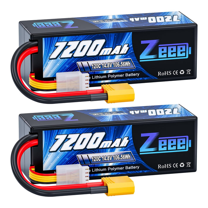Zeee 4S Lipo Battery 7200mAh 14.8V 120C Hard Case with XT90 Connector for 1/8 Buggy RC Car Truck Tank RC Truggy Racing Models(2 Pack)