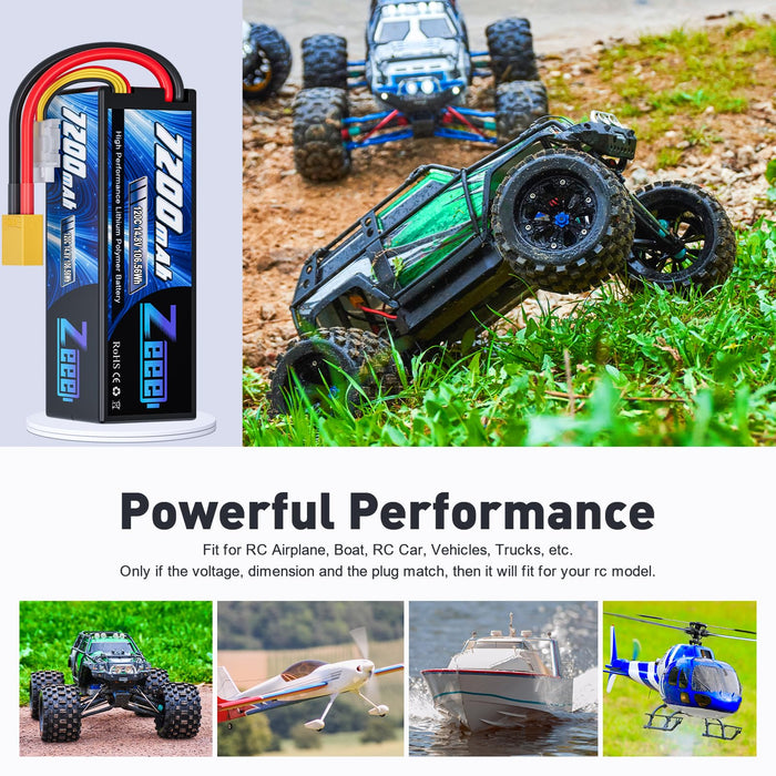 Zeee 4S Lipo Battery 7200mAh 14.8V 120C Hard Case with XT90 Connector for 1/8 Buggy RC Car Truck Tank RC Truggy Racing Models(2 Pack)