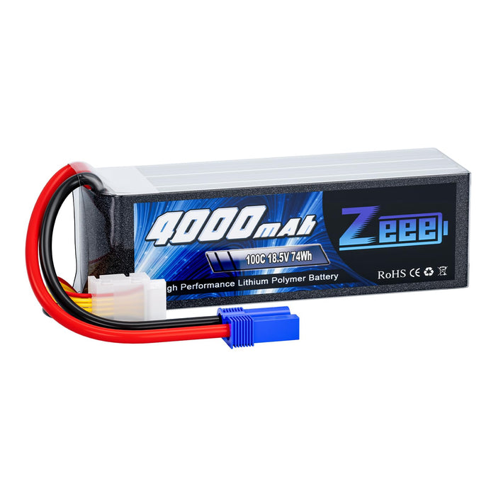 Zeee 5S Lipo Battery 4000mAh 18.5V 100C Soft Pack Lipos with EC5 Connector Compatible with RC Helicopter Airplane RC Car Boat Truck Racing Models