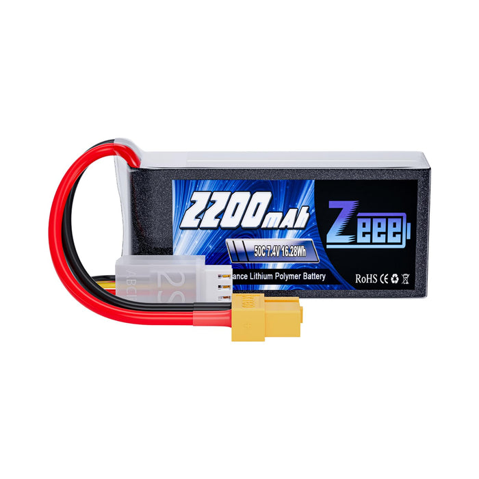 Zeee 2S 2200mAh Shorty Lipo Battery 7.4V 50C RC Battery with XT60 Connector Soft Pack for 1/16 Slash RC Car RC Truck RC Helicopter Airplane Quadcopter Drone RC Boat Racing Models