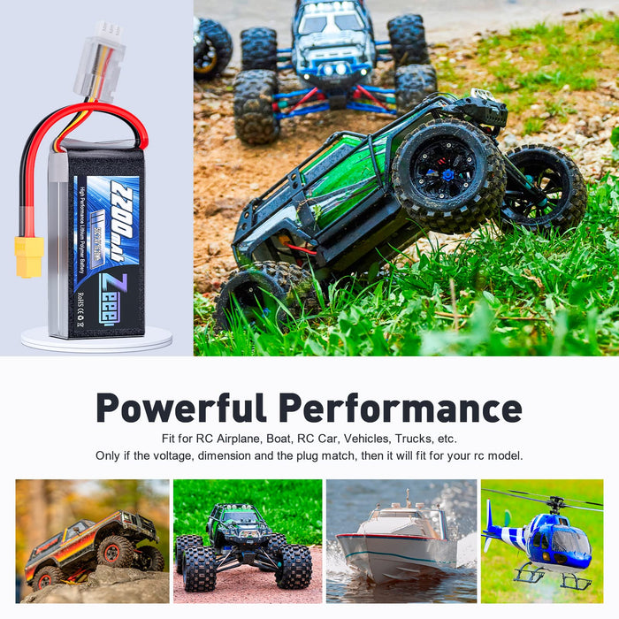 Zeee 2S 2200mAh Shorty Lipo Battery 7.4V 50C RC Battery with XT60 Connector Soft Pack for 1/16 Slash RC Car RC Truck RC Helicopter Airplane Quadcopter Drone RC Boat Racing Models