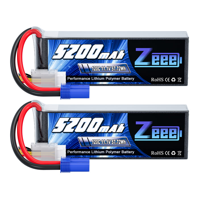 2x Zeee 5200mAh 11,1V 3S Lipo Akku Batterie 80C EC5 Für RC Auto 2x Zeee 5200mAh 11,1V 3S Lipo Akku Batterie 80C EC5 Für RC Auto