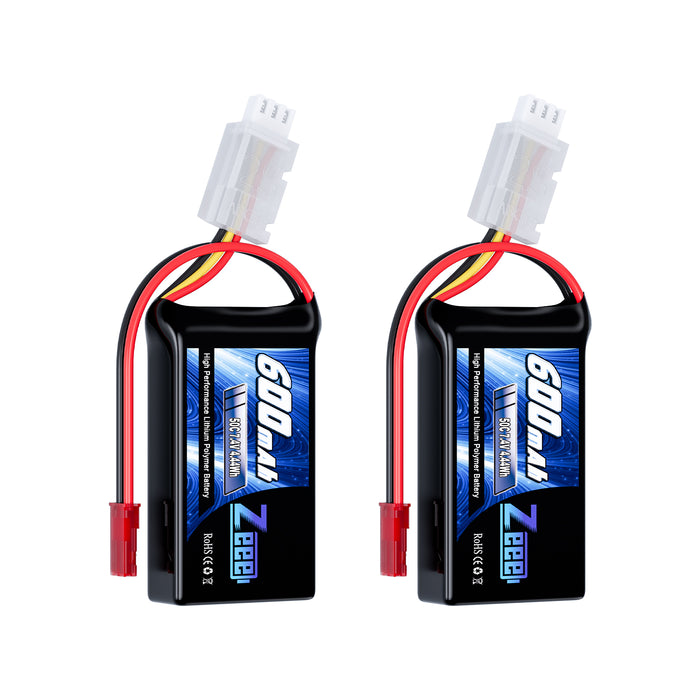 Zeee 2S Lipo Battery 600mAh 7.4V 50C with JST Connector for FPV Helicopter Airplane RC Boat Racing Drone Quadcopter RC Car RC Models(2 Pack)