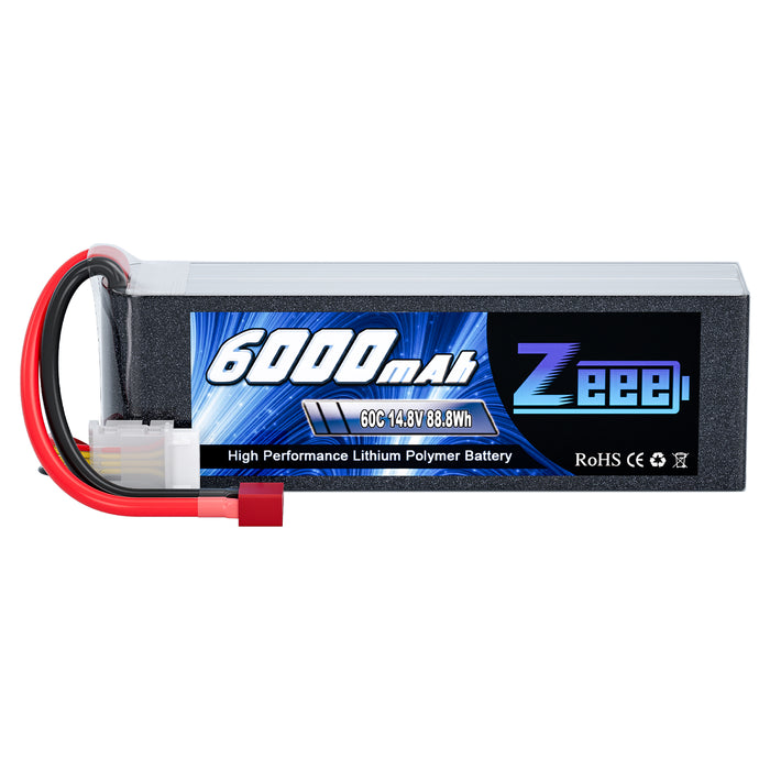 Zeee 4S Lipo Battery 6000mAh 14.8V 60C Soft Case with Deans Plug For RC Plane RC Car