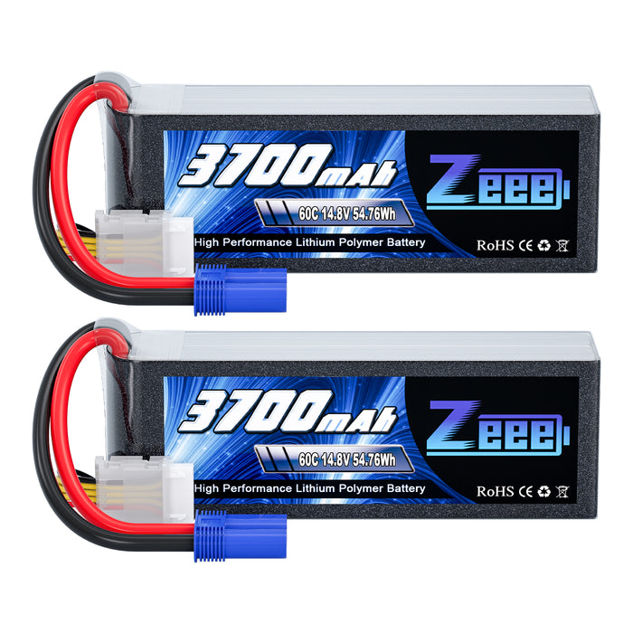 Zeee 4S Lipo Battery 3700mAh 14.8V 60C Soft Case with EC5 Plug for RC Airplane RC Models(2 Packs)