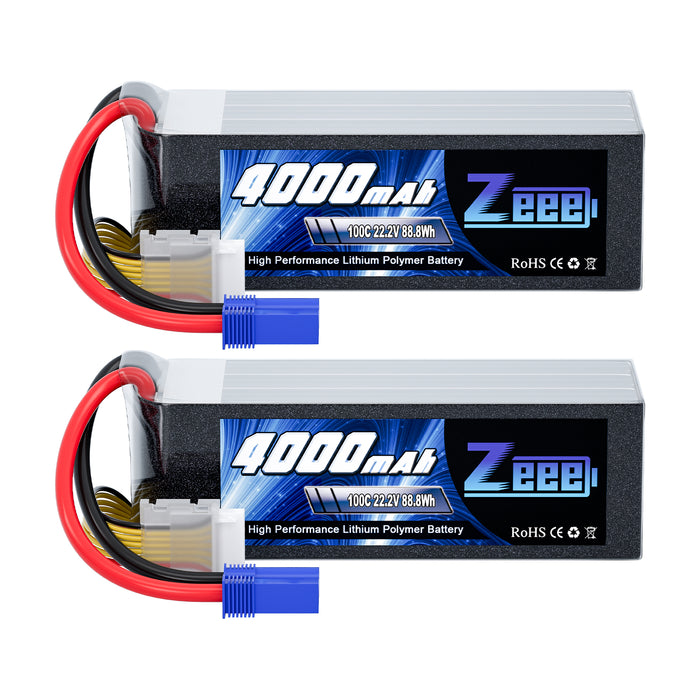 Zeee 6S Lipo Battery 4000mAh 22.2V 100C with EC5 Connector Soft Pack Battery for RC Car(2 Pack)