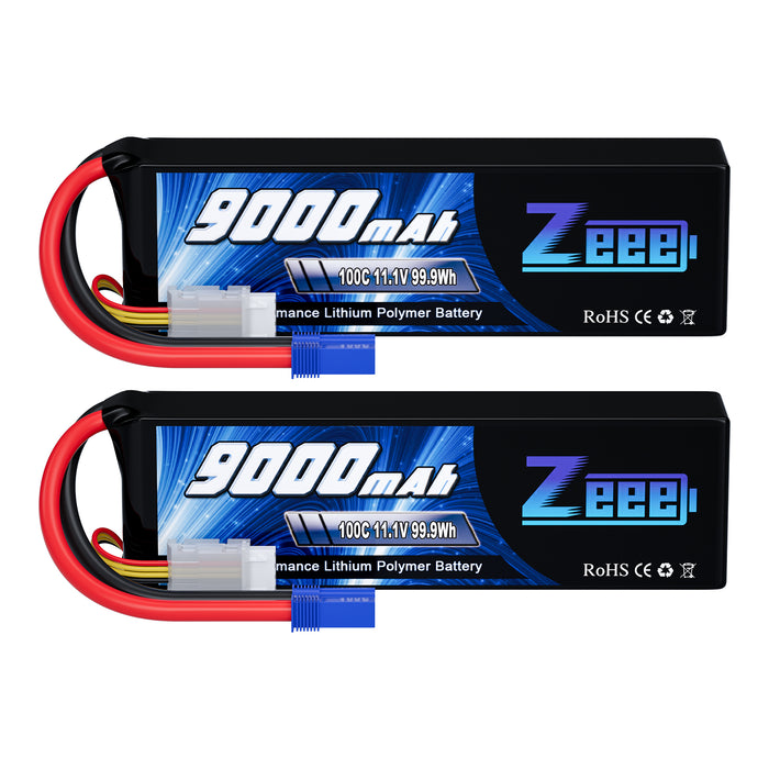 Zeee 3S Lipo Battery 9000mAh 11.1V 100C EC5 Connector with Metal Plates Soft Case for RC Car RC Models(2 Pack)