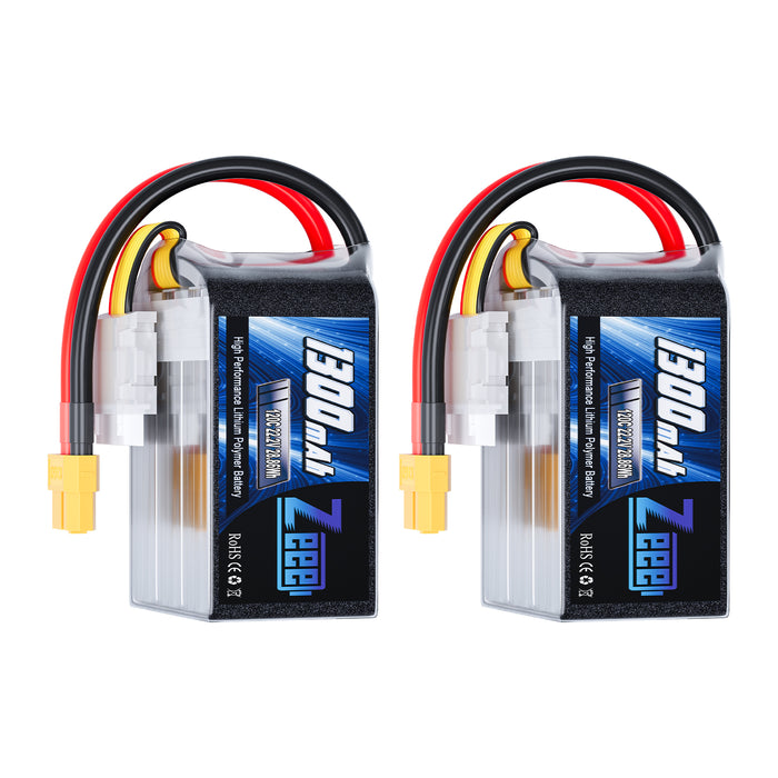 Zeee 6S Lipo Battery 1300mAh 22.2V 120C with XT60 Plug RC Graphene Battery for FPV Drone Airplane RC Boat Car Racing Models(2 Pack)