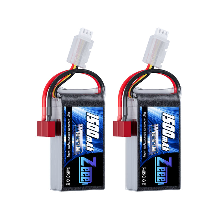Zeee 2S Lipo Battery 1500mAh 7.4V 60C with Deans Plug for RC Models(2 Pack)