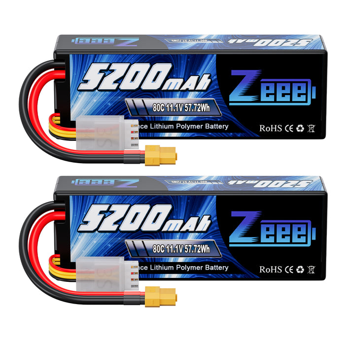 Zeee 3S Lipo Battery 5200mAh 11.1V 80C with XT60 Connector Hard Case Battery for RC Car RC Models(2 Pack)