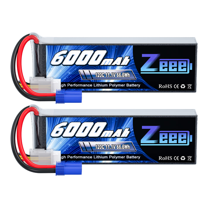 Zeee 3S Lipo Battery 6000mAh 11.1V 120C Soft Case with EC5 Connector for RC Car RC Models(2 Pack)