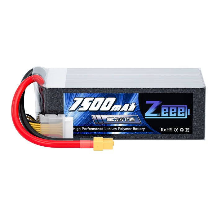 Zeee 6S Lipo Battery 7500mAh 22.8V 100C with XT60 Connector Soft Pack RC Battery for RC Car Truck RC Airplane Helicopter Quadcopter Boat