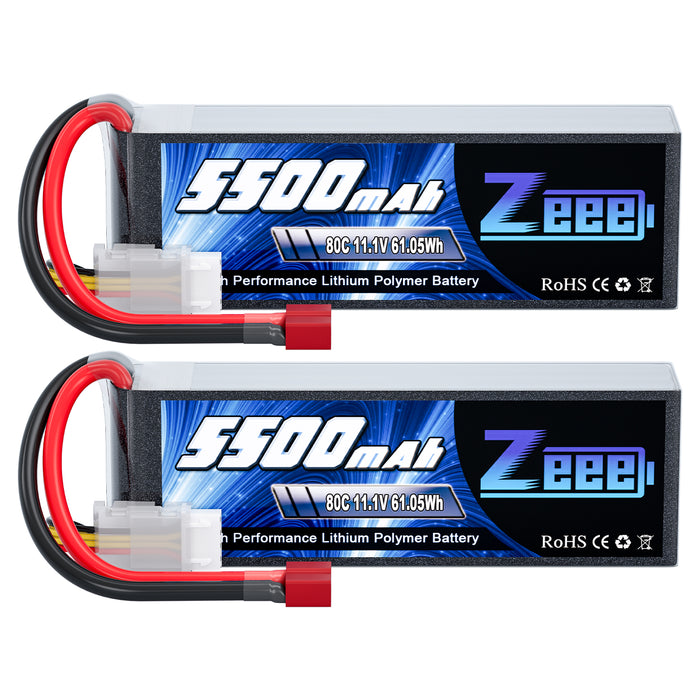 Zeee 3S Lipo Battery 5500mAh 11.1V 80C with Deans T Connector Soft Case for Airplane RC Car(2 Pack)