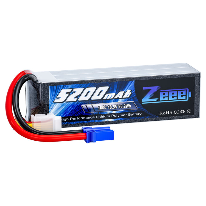Zeee 5S Lipo Battery 5200mAh 18.5V 100C Soft Pack Lipos with EC5 Connector RC Battery for RC Airplane Helicopter RC Car Truck Quadcopter Boat Racing Hobby Models