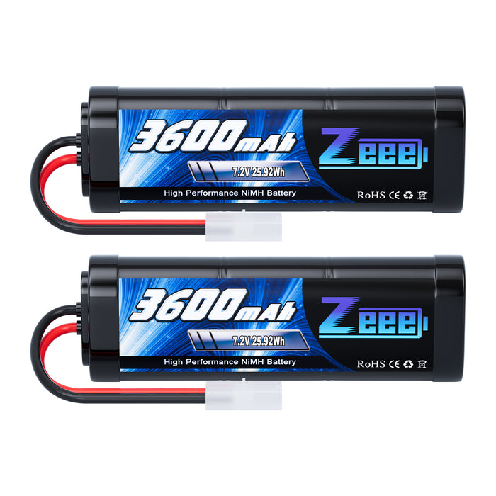 Zeee 7.2V 3600mAh RC NiMH Battery with Tamiya Plug for RC Car RC Truck Associated HPI Losi Kyosho Tamiya Hobby(2 Pack)