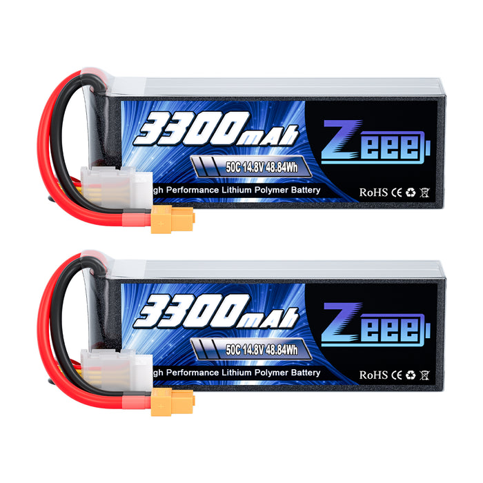 Zeee 4S Lipo Battery 3300mAh 14.8V 50C Soft Case with XT60 Plug for RC Airplane RC Car(2 Packs)
