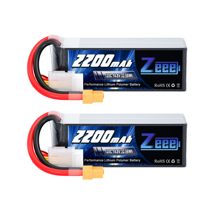 Zeee 4S Lipo Battery 2200mAh 14.8V 120C with XT60 Plug RC Graphene Battery for RC Models Airplane RC Car(2 Pack)