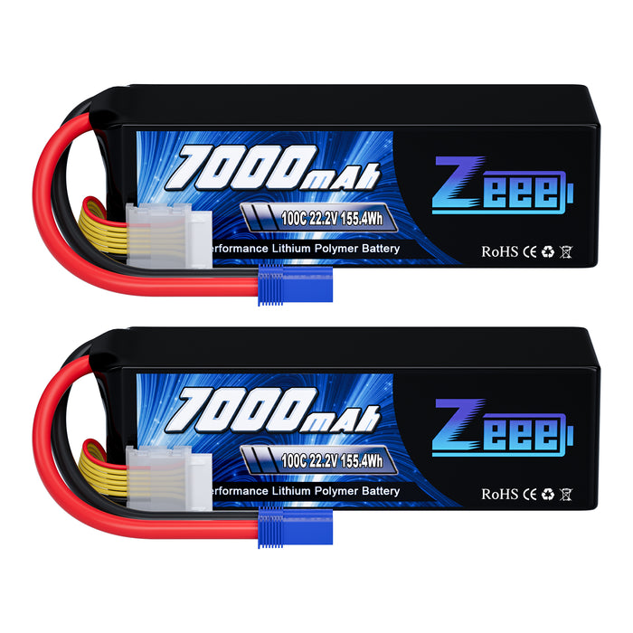 Zeee 6S Lipo Battery 7000mAh 22.2V 100C Soft Case with Metal Plates EC5 Connector for RC Car RC Models(2 Pack)