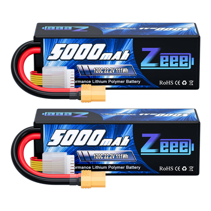 Zeee 6S 5000mAh Lipo Battery 22.2V 120C Hard Case Battery with XT90 Connector for RC Car Trucks Airplane Helicopter Quadcopter Boat Racing Models (2 Pack)