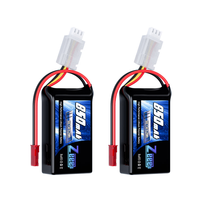 Zeee 2S Lipo Battery 850mAh 7.4V 50C Soft Pack RC Battery with JST Connector for FPV Drone Quadcopter Airplane RC Boat Helicopter RC Car RC Models(2 Pack)