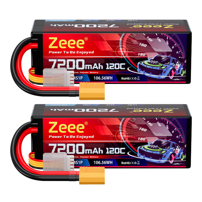 Zeee 4S Lipo Battery 7200mAh 14.8V 120C Hard Case RC Battery with XT90 Connector for 1/8 Buggy RC Car Truck Tank RC Truggy Racing Models(2 Pack)