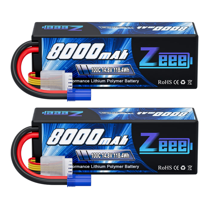 Zeee 4S Lipo Battery 8000mAh 14.8V 100C with EC5 Connector Hard Case for RC Car RC Models(2 Pack)