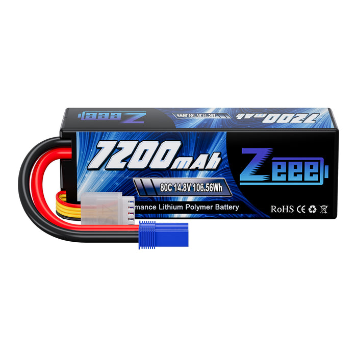 Zeee 4S Lipo Battery 7200mAh 14.8V 80C with EC5 Connector Hard Case for RC Models