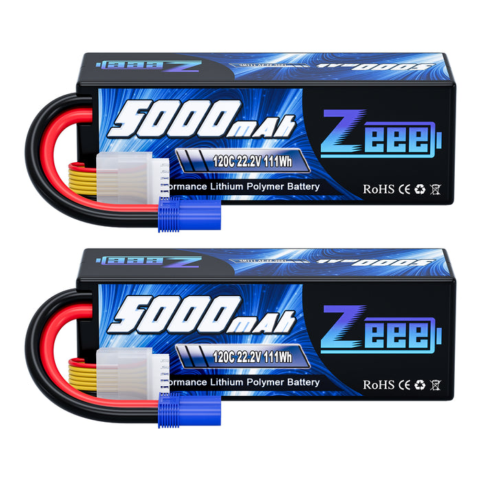 Zeee 6S Lipo Battery 5000mAh 22.2V 120C Hard Case RC Battery with EC5 Connector for RC Car Trucks Airplane Helicopter Quadcopter Boat Racing Models (2 Pack)