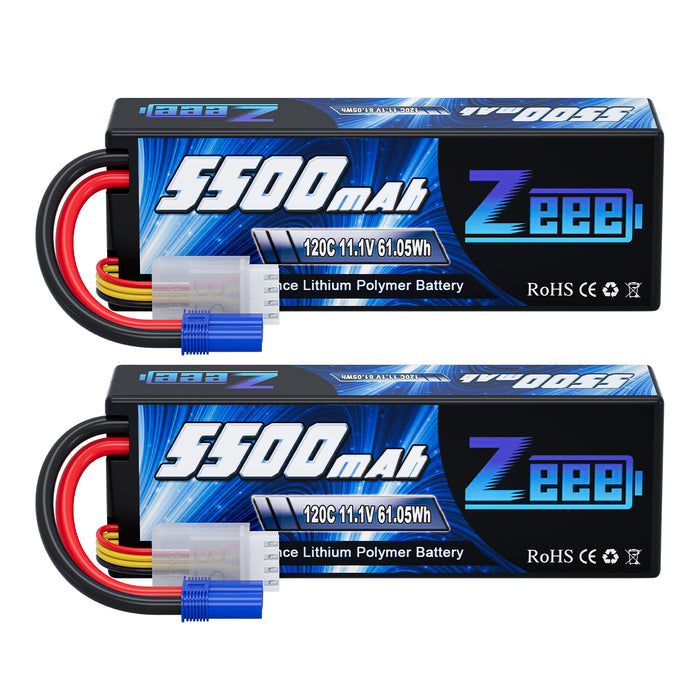 Zeee 3S Lipo Battery 5500mAh 11.1V 120C Hard Case RC Battery with EC5 Connector for RC Car 1/8 1/10 Scale Vehicles(2 Pack)