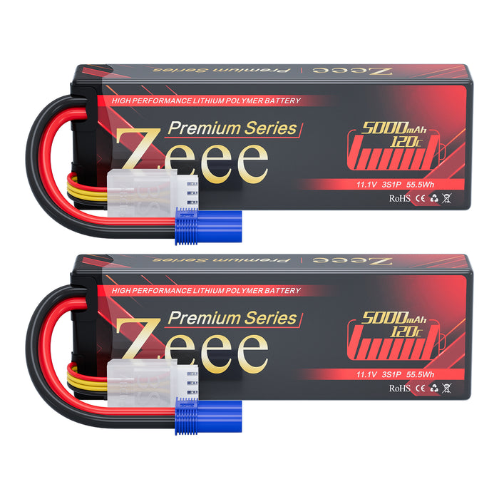 Zeee Premium Series 3S Lipo Battery 5000mAh 11.1V 120C LCG Hard Case with EC5 Connector for RC Car RC models(2 Pack)