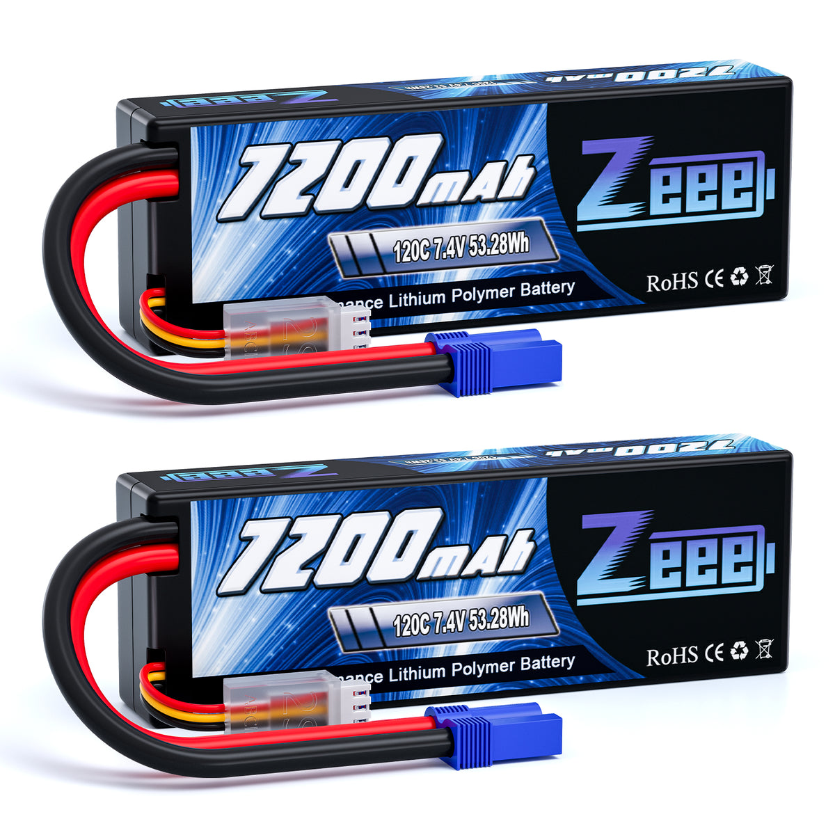 Zeee 2S Lipo Battery 7200mAh 7.4V 120C Hard Case with EC5 Connector fo