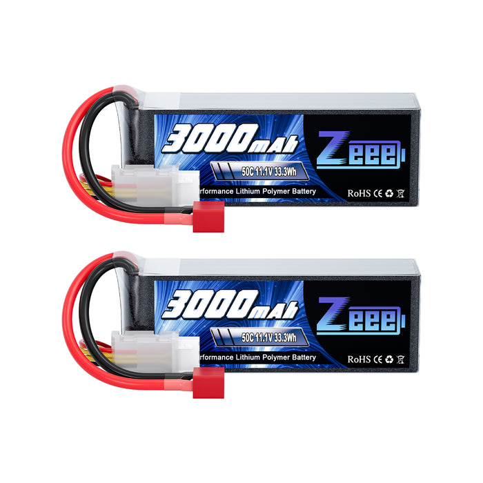 Zeee 3S Lipo Battery 3000mAh 11.1V 50C with Deans T Connector for RC Airplane RC Car RC Models(2 Pack)