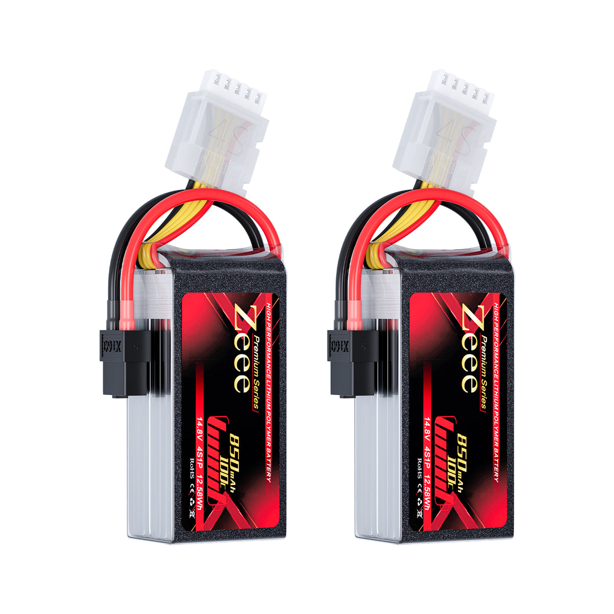Zeee Premium Series 4S 850mAh 100C 14.8V Softcase LiPo Battery with XT
