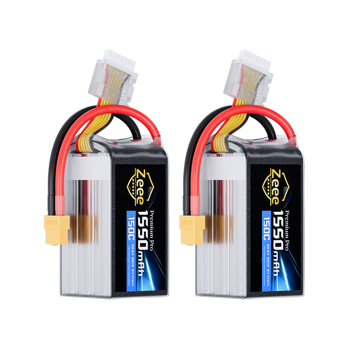 Zeee Premium Pro 6S Lipo Battery 1550mAh 22.2V 150C Ultra-Low IR Soft Pack Lipo Battery with XT60 Connector for FPV Racing Quadcopter Drone Helicopter Airplane RC Car Truck Boat RC Models (2 Packs)