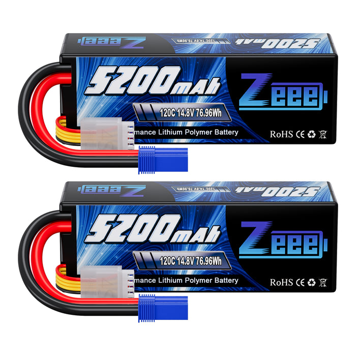 Zeee 4S Lipo Battery 5200mAh 14.8V 120C Hard Case  with EC5 Plug for RC Car RC Models(2 Pack)