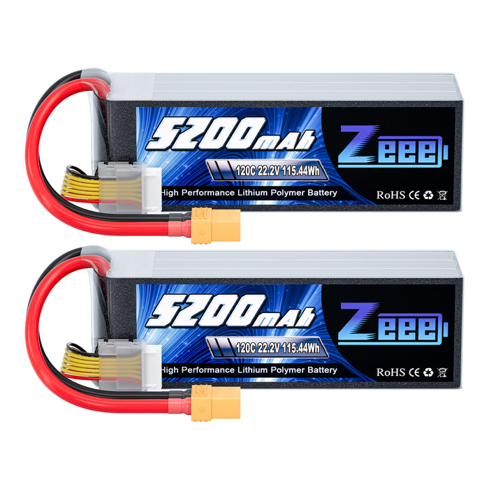 Zeee 6S Lipo Battery 5200mAh 22.2V 120C Soft Case with XT90 Connector for RC Car RC Models (2 Pack)