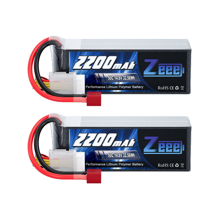 Zeee 4S Lipo Battery 2200mAh 14.8V 50C Soft Case with Deans T Connector for RC Car RC Models(2 Pack)