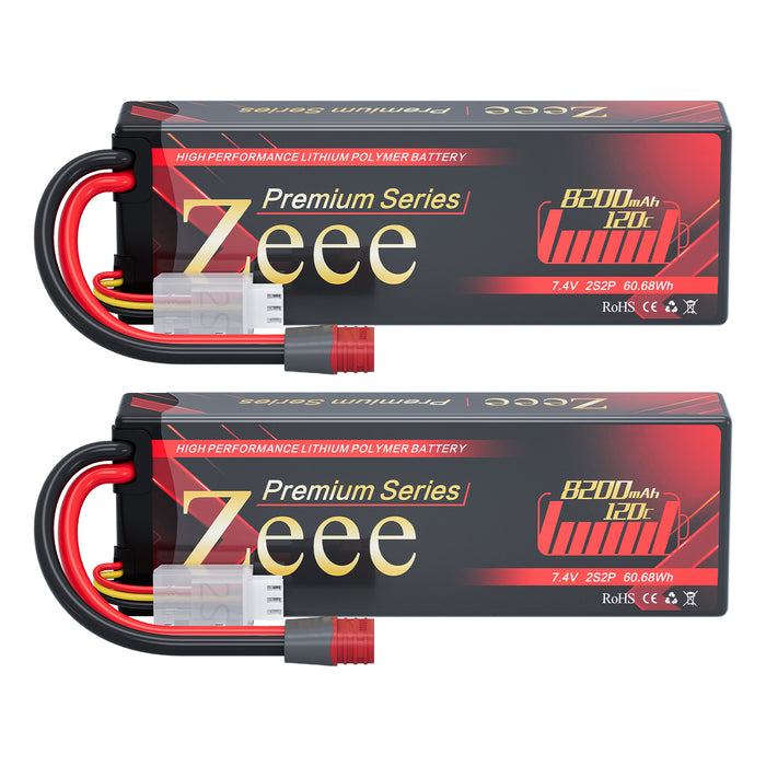 Zeee Premium Series 2S Lipo Battery 8200mAh 7.4V 120C Hard Case with Deans T Connector for RC Car RC Boat(2 Pack)