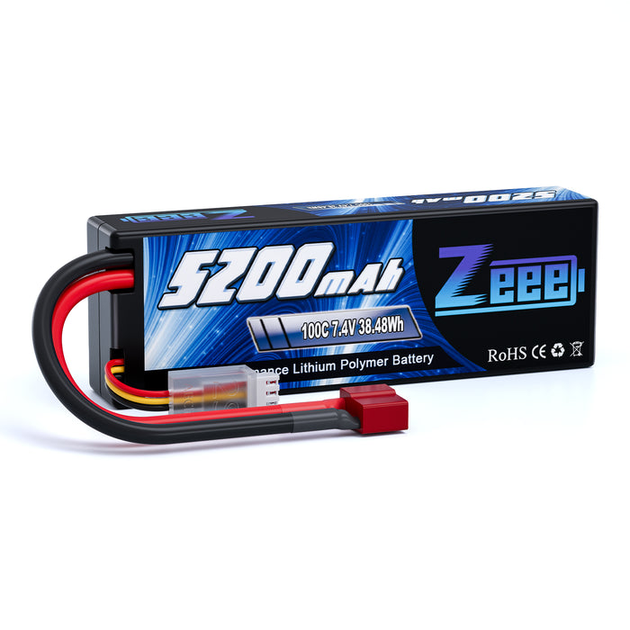Zeee 2S Lipo Battery 5200mAh 7.4V 100C Deans T Connector for RC Car Buggy Losi 1/10 Scale Racing Model