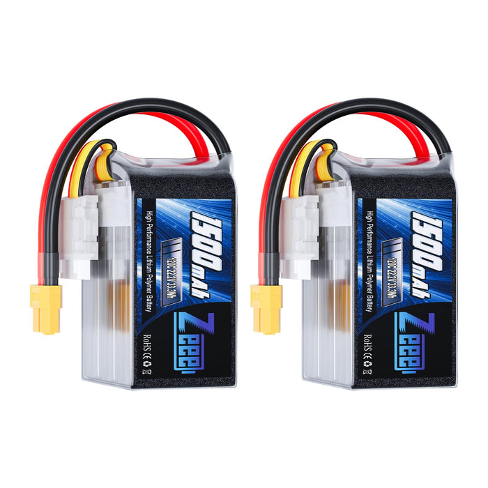 Zeee 6S 1500mAh Lipo Battery 22.2V 120C with XT60 Plug RC Graphene Battery for FPV Drone Quadcopter Helicopter Airplane RC Boat Car Racing Models(2 Pack)