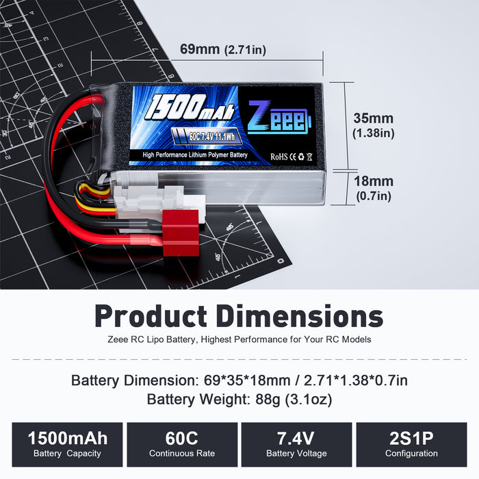 Zeee 2S Lipo RC Accu 7.4V 50C 2200mAh RC Batterij met Deans T Connector voor RC Auto Vrachtwagen Vliegtuig Heilikopter Boot RC Hobby (2 Packs Zeee 2S Lipo RC Accu 7.4V 50C 2200mAh RC Batterij met Deans T Connector voor RC Auto Vrachtwagen Vliegtuig Heilikopter Boot RC Hobby (2 Packs