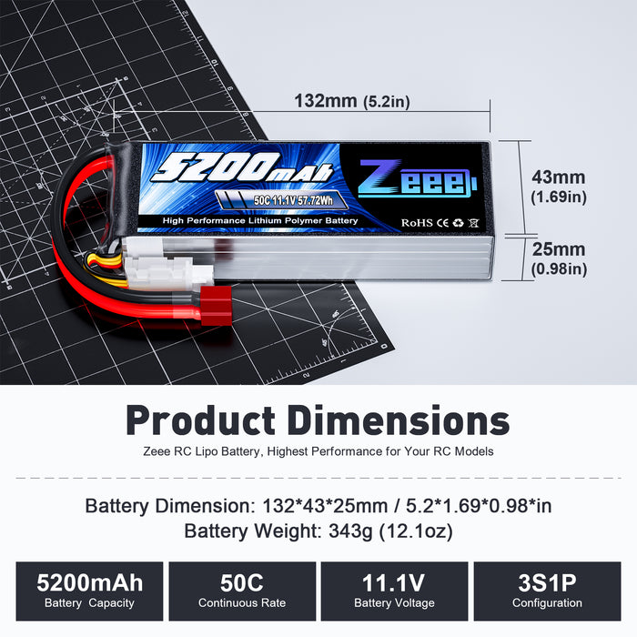 Zeee 3S Lipo Battery 5200mAh 11.1V 50C with Deans and XT60 Connector Soft Case For RC Plane RC Car