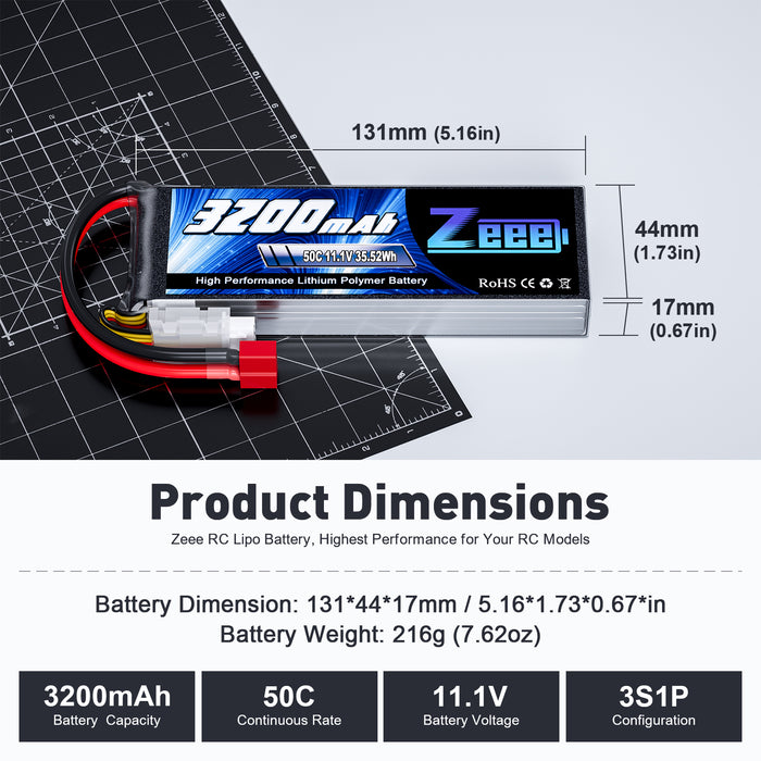 Zeee 3S Lipo Battery 3200mAh 11.1V 50C Soft Case with Deans T Connector for RC Car RC Truck RC Models(2 Pack)