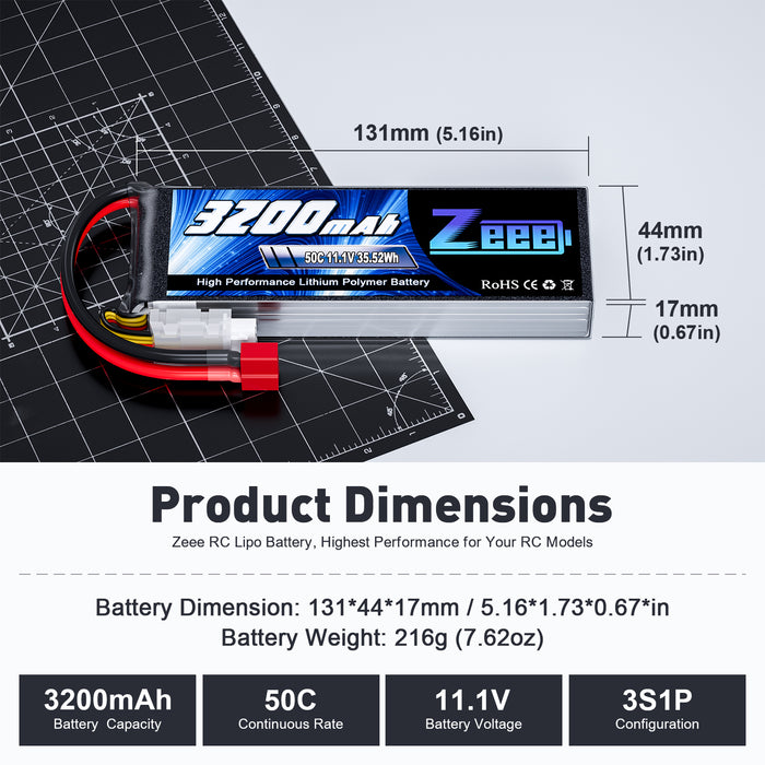 Dynamite Batterie Lipo 11.1V 3200mAh 3S 20C LiPo Cable 13AWG - Prise EC3 Dynamite Batterie Lipo 11.1V 3200mAh 3S 20C LiPo Cable 13AWG - Prise EC3