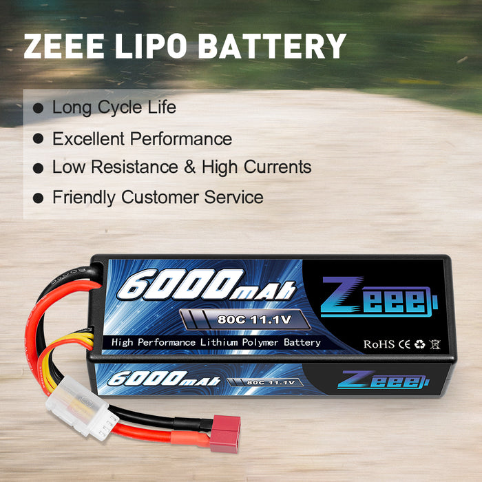 Zeee 3S Lipo Battery 11.1V 6000mAh 80C Hard Case Battery with Deans Connector for RC Plane RC Airplane RC Helicopter DJI Quadcopter RC Car Truck Boat