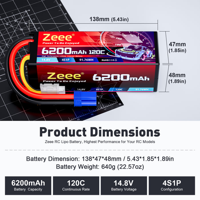 Zeee 4S Lipo Battery 10000mAh 14.8V 120C with EC5 Connector Soft Case RC  Battery Compatible with Xmaxx RC Car Truck Tank Racing Hobby Models (2 Pack)